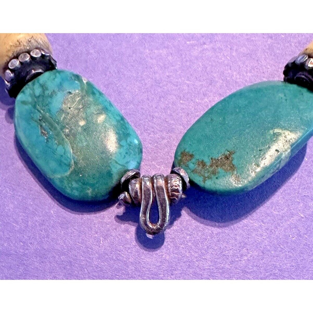 Necklace Turquoise Butterscotch Quartz Sterling Silver 999 Toggle Statement - Picture 6 of 16